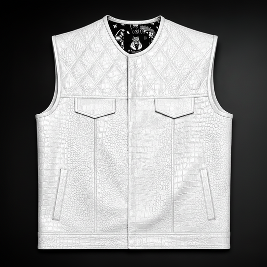 Men's White Crocodile Embossed Leather Vest