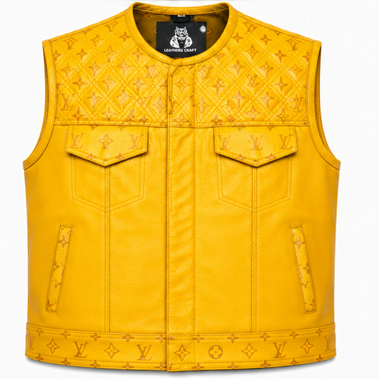 Premium Yellow Handmade Leather Biker Vest