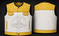 Premium yellow and white handmade leather biker vest crafted from genuine leather with quilted upper detailing, custom motorcycle rider vest by LeathersCrafted.
