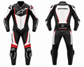 Black White Red Motorcycle Racing Leather Suit – Premium CE Armored One-Piece Track Day Riding Suit | Leathers Crafted