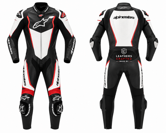 Black White Red Motorcycle Racing Leather Suit – Premium CE Armored One-Piece Track Day Riding Suit | Leathers Crafted