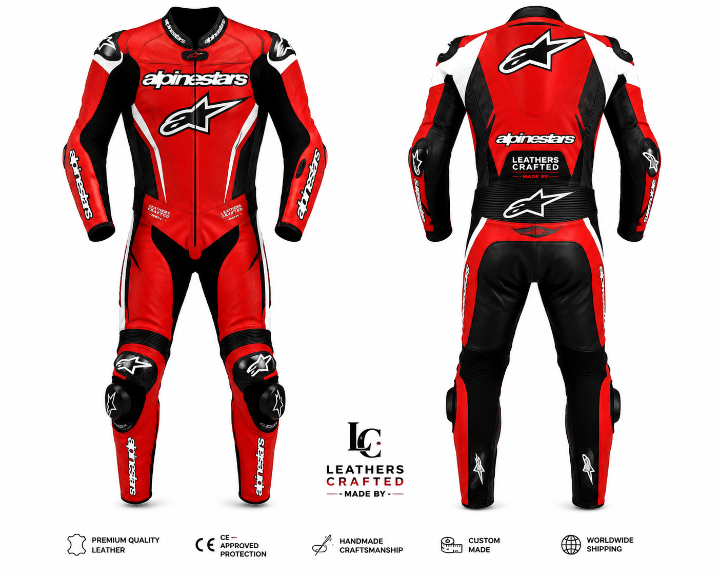 Red Motorcycle Racing Leather Suit – Premium CE Armored One-Piece Track Day & Street Riding Suit | Leathers Crafted