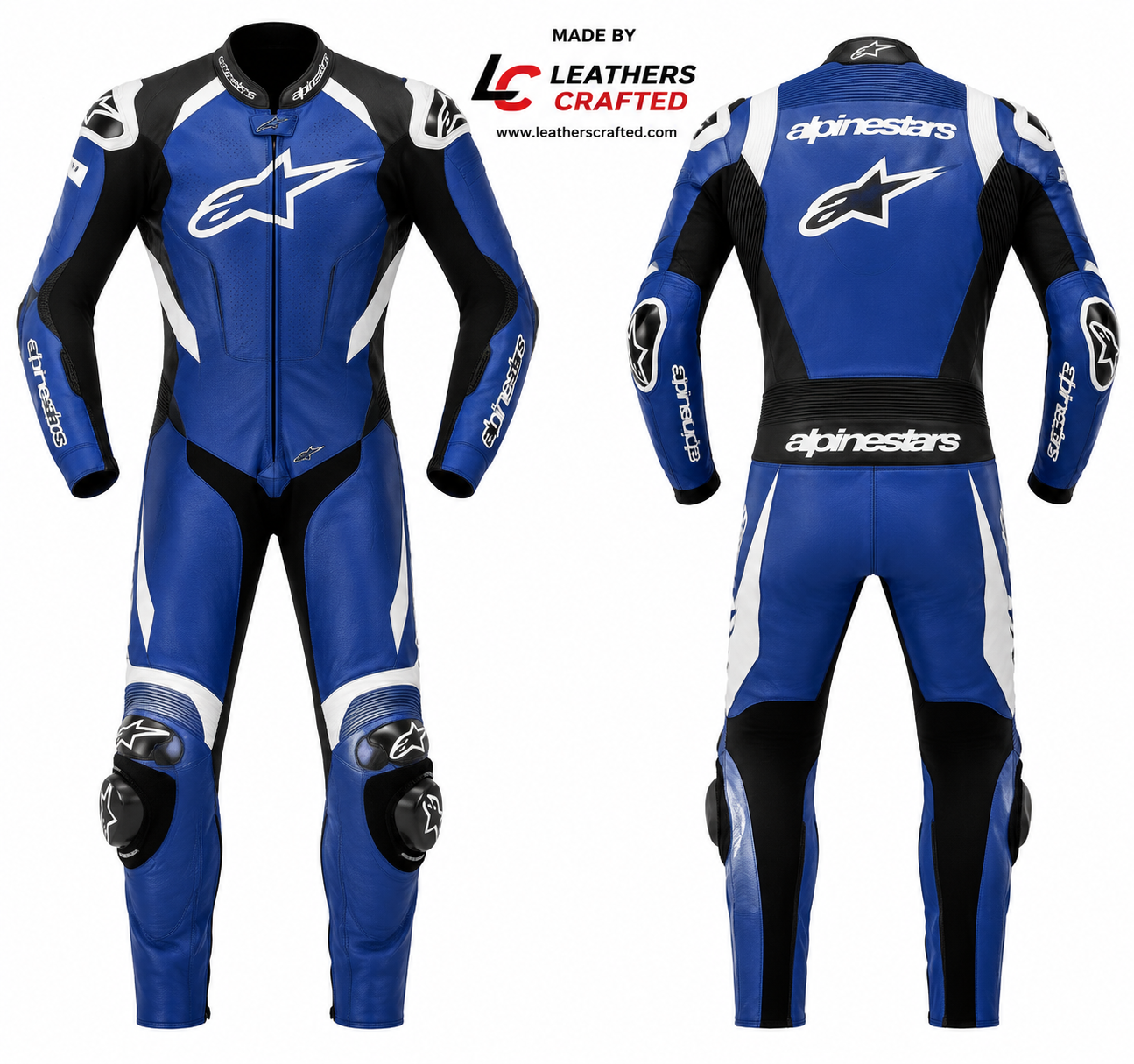 Blue Motorcycle Racing Leather Suit for Men – Premium CE Armored One-Piece Track Day Biker Suit | Leathers Crafted
