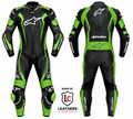 Black & Green Motorcycle Racing Leather Suit – Premium CE Armored Track Day Racing Suit | Leathers Crafted