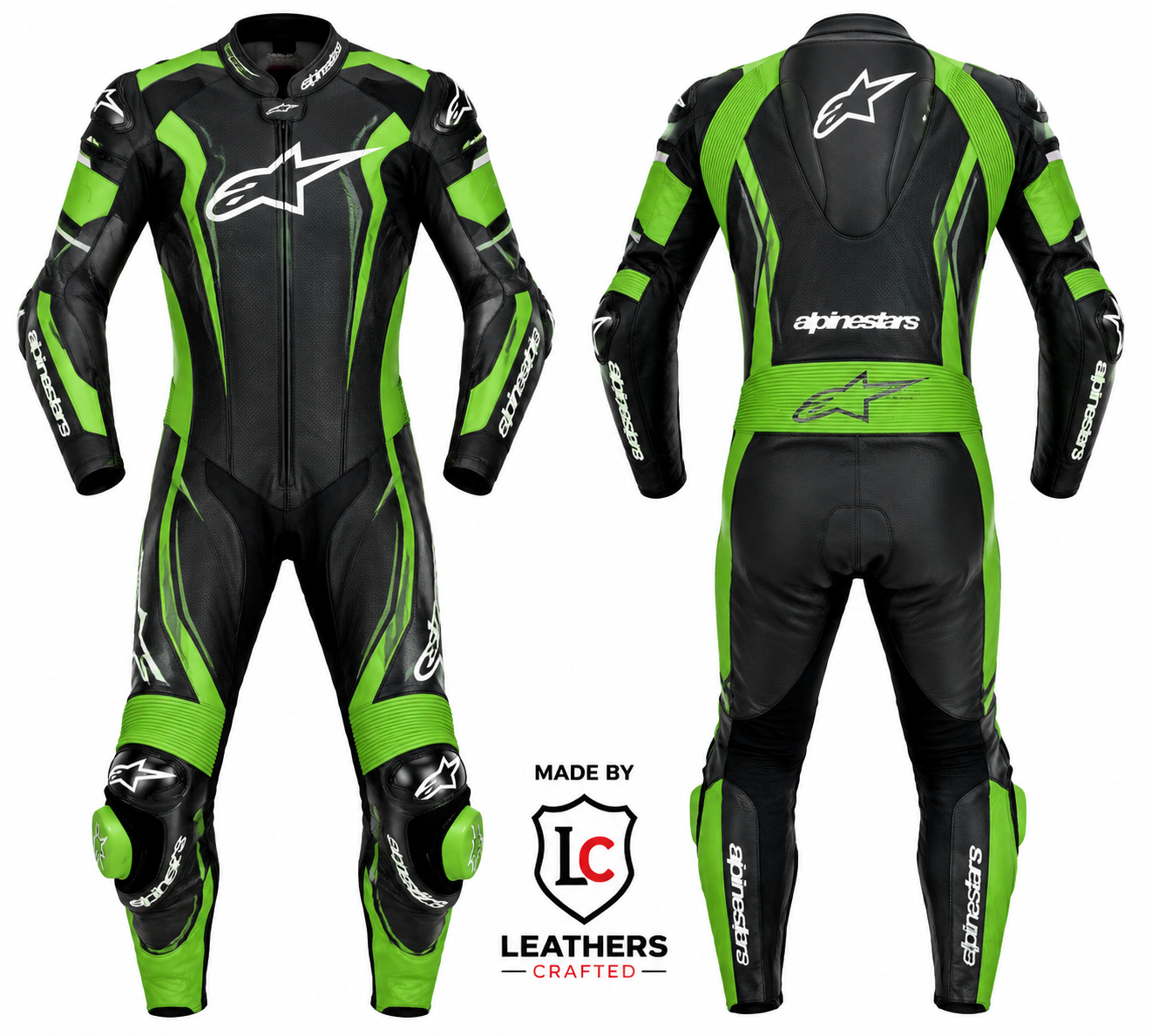 Black & Green Motorcycle Racing Leather Suit – Premium CE Armored Track Day Racing Suit | Leathers Crafted