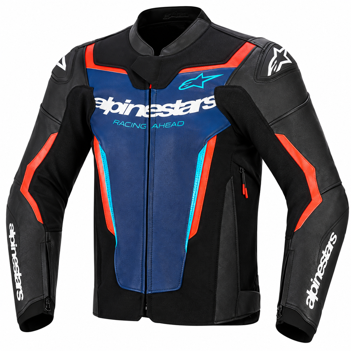 Blue black and red men's motorcycle racing jacket by Leathers Crafted