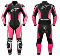 Women's Pink & Black One-Piece Motorcycle Racing Leather Suit | Premium CE Armoured Biker Suit