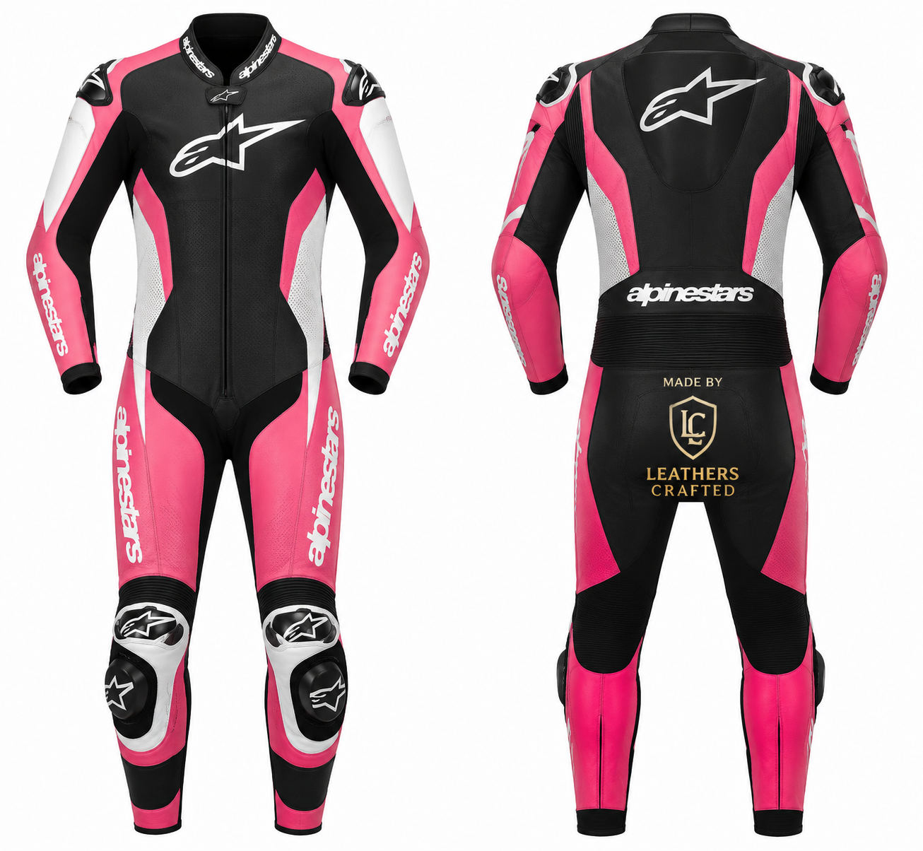 Women's Pink & Black One-Piece Motorcycle Racing Leather Suit | Premium CE Armoured Biker Suit