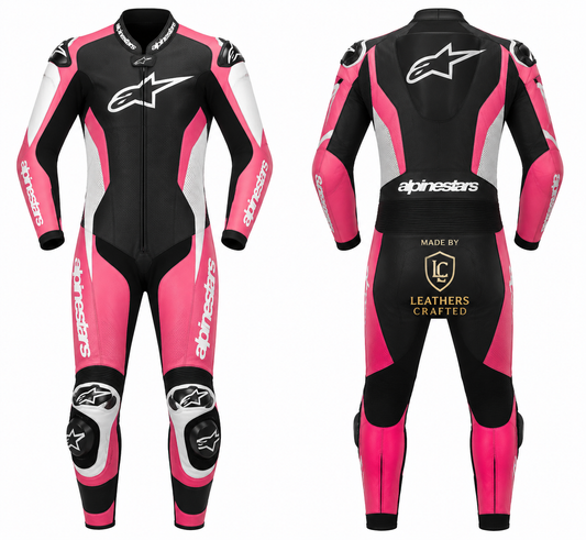 Women's Pink & Black One-Piece Motorcycle Racing Leather Suit | Premium CE Armoured Biker Suit