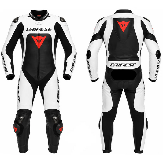 White & Black Motorcycle Racing Leather Suit – Premium CE Armored One-Piece Track Day Riding Suit | Leathers Crafted