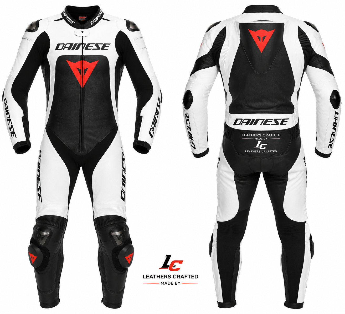 White & Black Motorcycle Racing Leather Suit – Premium CE Armored One-Piece Track Day Riding Suit | Leathers Crafted