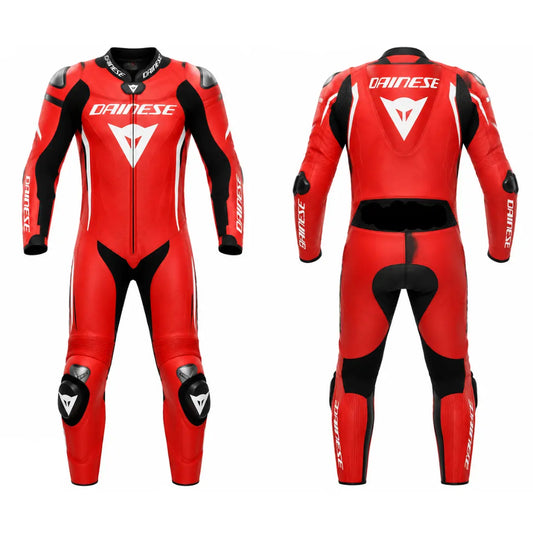 Red Motorcycle Racing Leather Suit – Premium CE Armored One-Piece Track Day & Sportbike Riding Suit | Leathers Crafted