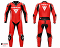 Red Motorcycle Racing Leather Suit – Premium CE Armored One-Piece Track Day & Sportbike Riding Suit | Leathers Crafted