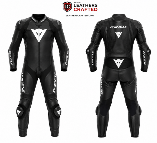 Black Motorcycle Racing Leather Suit – Premium CE Armored One-Piece Track Day & Street Riding Suit | Leathers Crafted