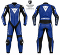 Blue Motorcycle Racing Leather Suit – Premium CE Armored One-Piece Track Day & Sportbike Riding Suit | Leathers Crafted
