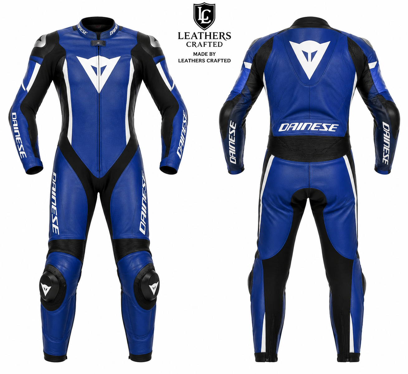 Blue Motorcycle Racing Leather Suit – Premium CE Armored One-Piece Track Day & Sportbike Riding Suit | Leathers Crafted