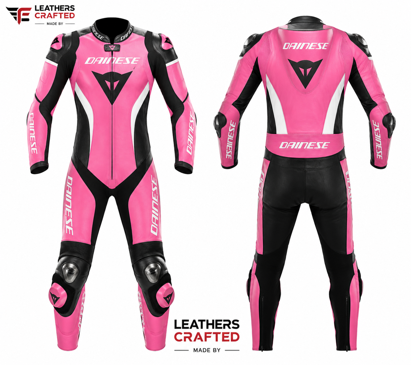 Women's Pink Motorcycle Racing Leather Suit – Premium CE Armored Cowhide Track Suit | Leathers Crafted