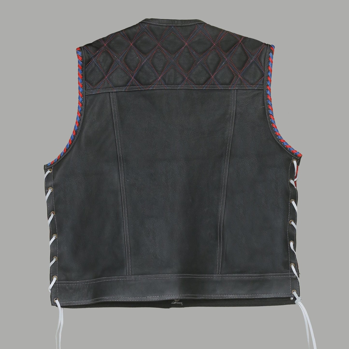 Men’s Black Leather Motorcycle Vest with American Flag Lining