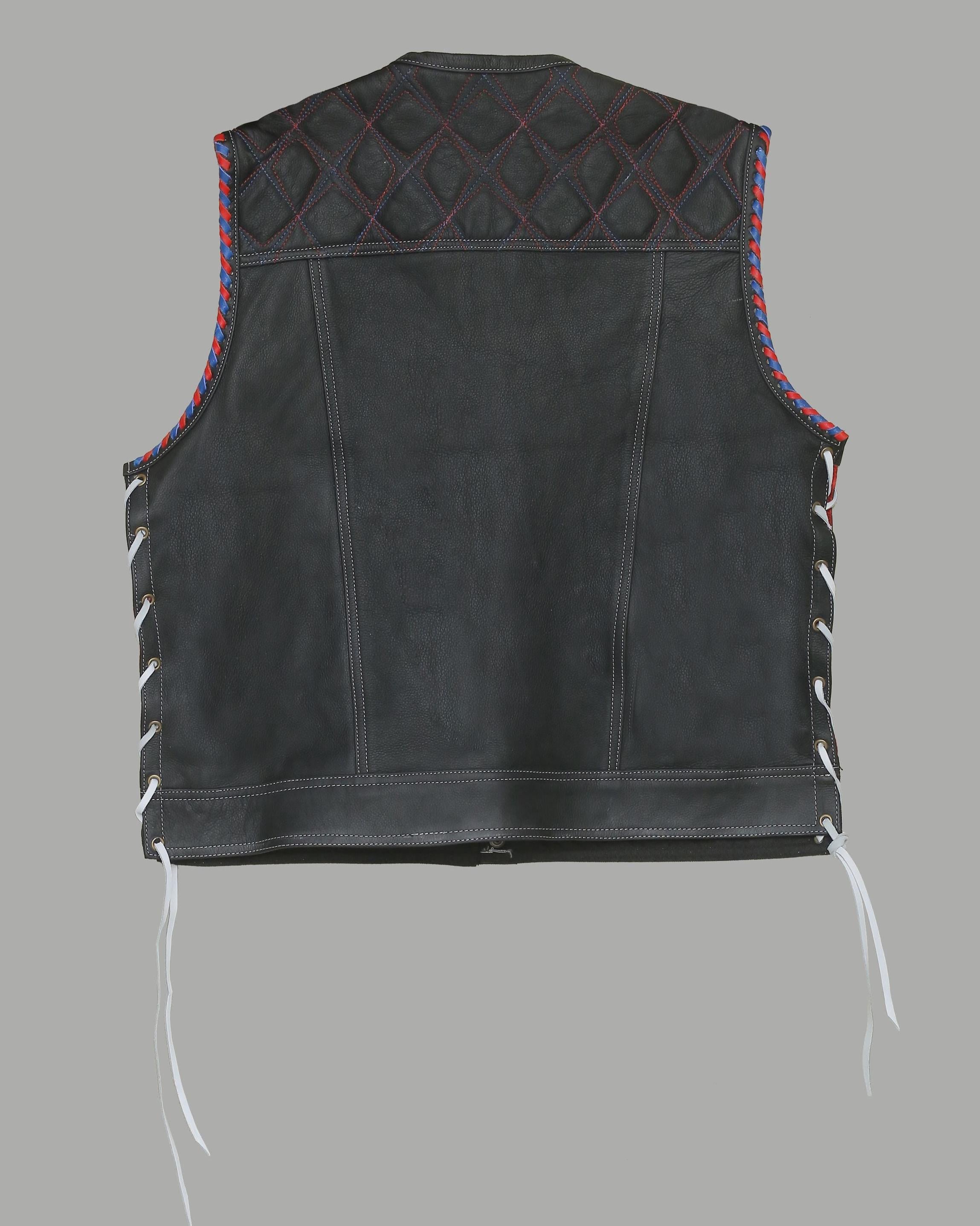 Mens Black Leather Biker Vest – Motorcycle Club Style Vest – Handmade Cowhide Waistcoat