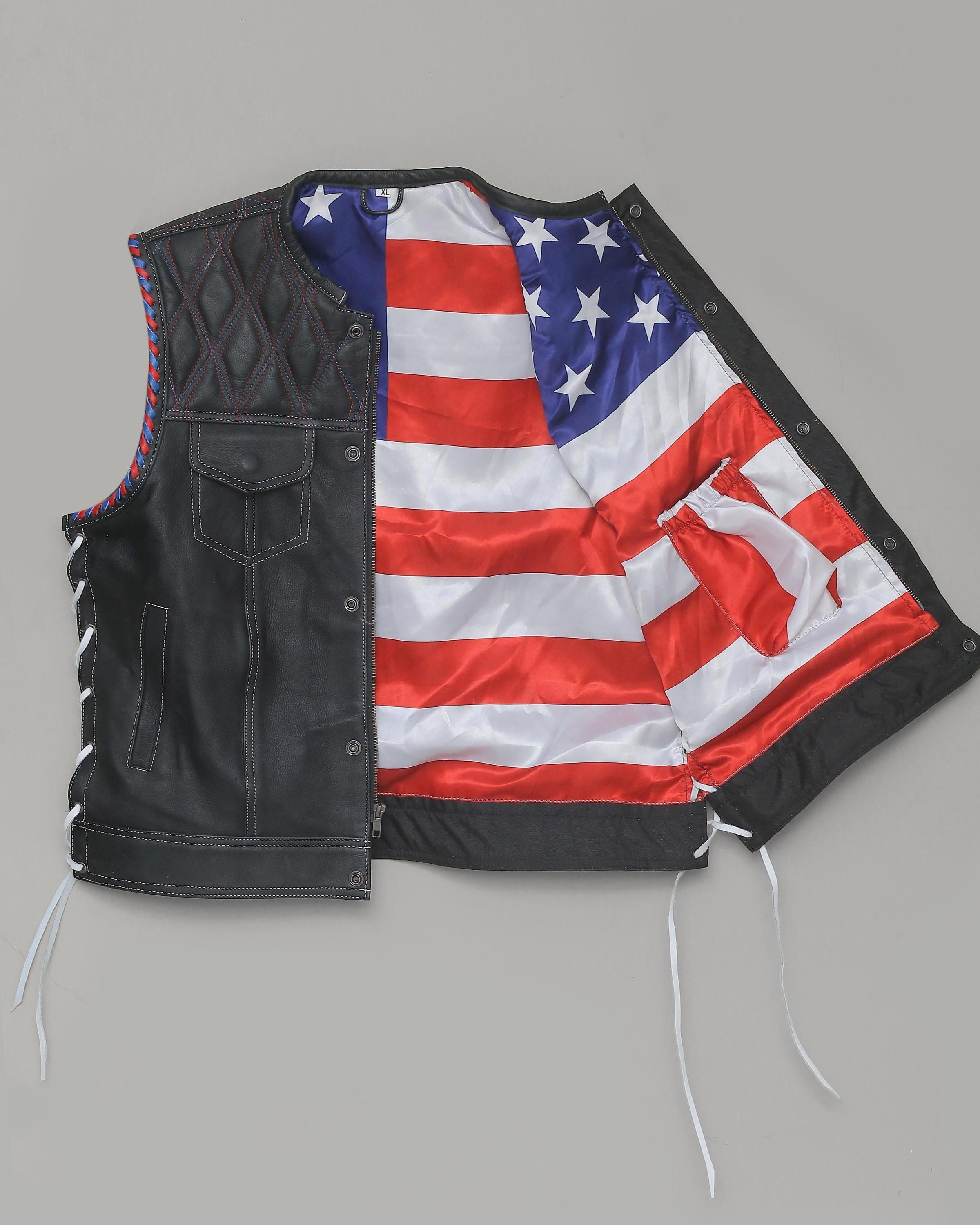 Mens Black Leather Biker Vest – Motorcycle Club Style Vest – Handmade Cowhide Waistcoat