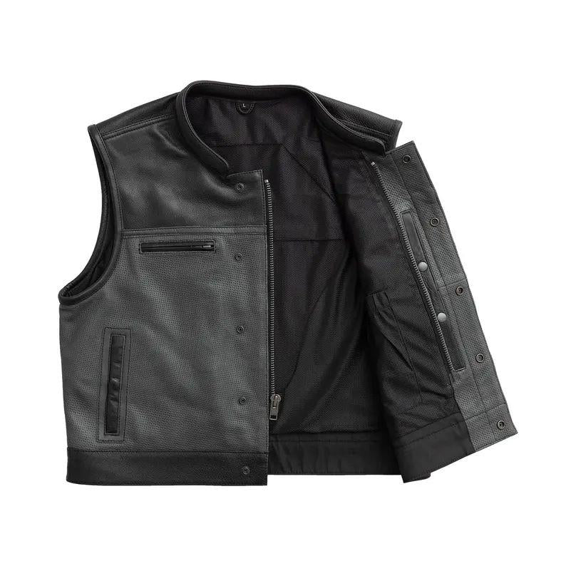 Men’s Black Perforated Leather Motorcycle Vest | Biker Vest