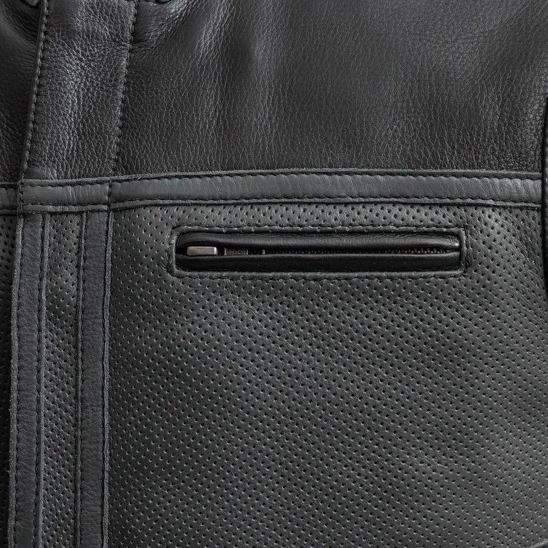 Men’s Black Perforated Leather Motorcycle Vest | Biker Vest