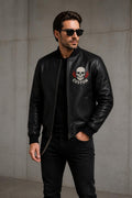 Men’s Skull Leather Jacket – American Custom Biker Jacket, Black Embroidered Motorcycle Jacket, Streetwear Winter Coat for Men