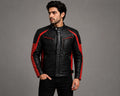 Men’s Black & Red Leather Motorcycle Jacket | Cafe Racer Biker Jacket | Genuine Leather Riding Jacket | Quilted Shoulder Moto Coat