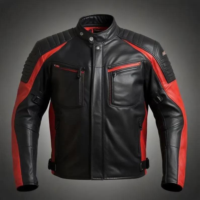 Men's Black & Red Two-Tone Leather Motorcycle Jacket – Biker Jacket