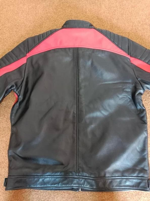 Men’s Black & Red Leather Motorcycle Jacket | Cafe Racer Biker Jacket | Genuine Leather Riding Jacket | Quilted Shoulder Moto Coat