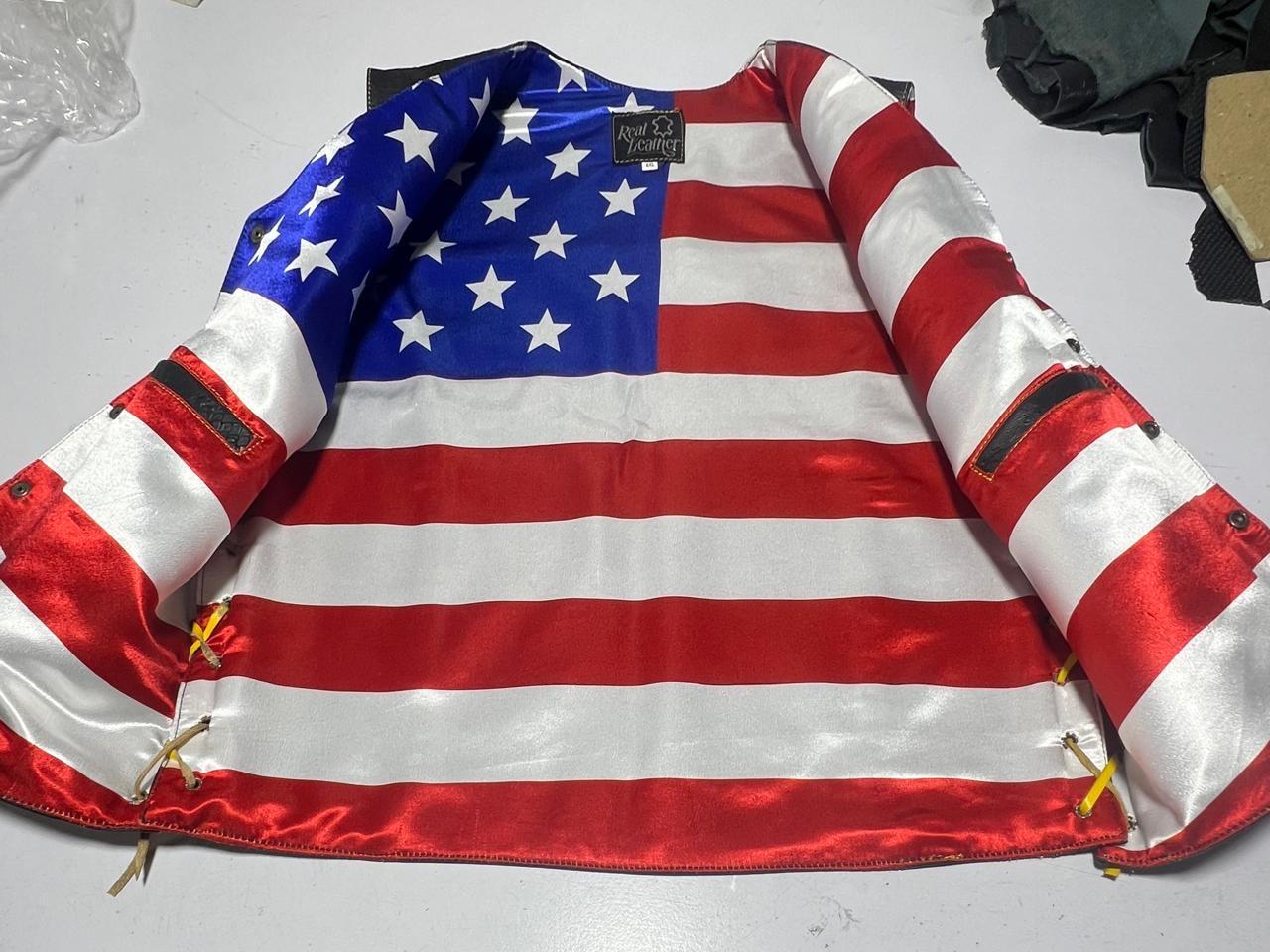 Men’s Snakeskin Leather Biker Vest – American Flag Lined Western Style Motorcycle Waistcoat for Riders