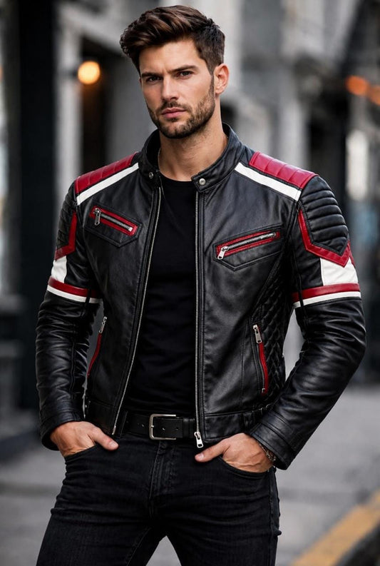 Handmade Black Leather Biker Jacket | Men's Racing  Jacket
