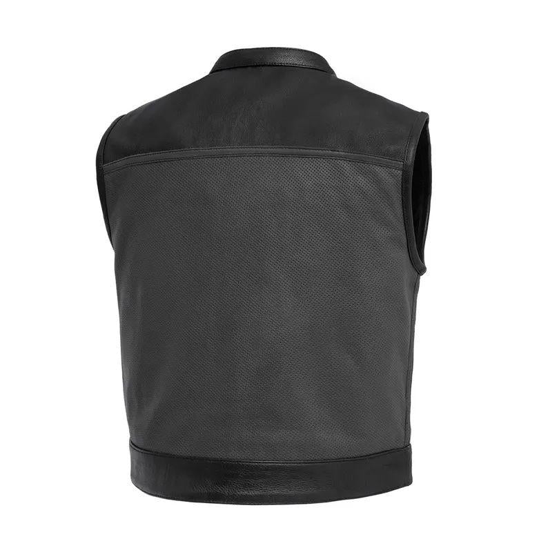 Men’s Black Perforated Leather Motorcycle Vest | Biker Vest