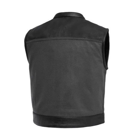 Men’s Black Perforated Leather Motorcycle Vest | Biker Vest