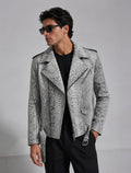 Men’s Premium Python Embossed Leather Biker Jacket – Silver Snakeskin Moto Jacket – Handmade Luxury Motorcycle Leather Coat