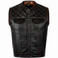 Men’s Black Crocodile Leather Biker Vest – Quilted Motorcycle Vest with Braided Detail