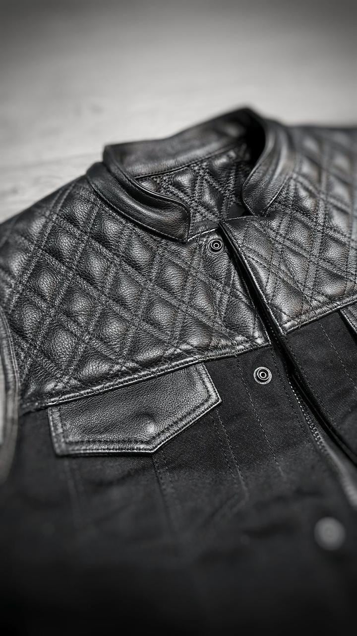 Men’s Double Sided Leather & Denim Vest | Reversible Biker Vest | Genuine Leather and Jeans Style Motorcycle Vest Handmade Sleeveless Jacket