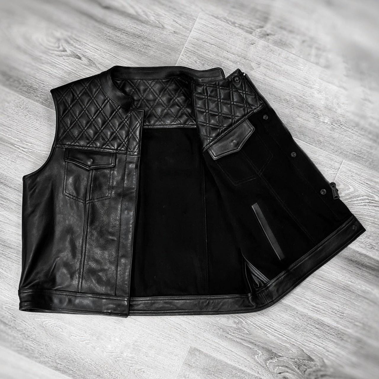 Men’s Double Sided Leather & Denim Vest | Reversible Biker Vest | Genuine Leather and Jeans Style Motorcycle Vest Handmade Sleeveless Jacket