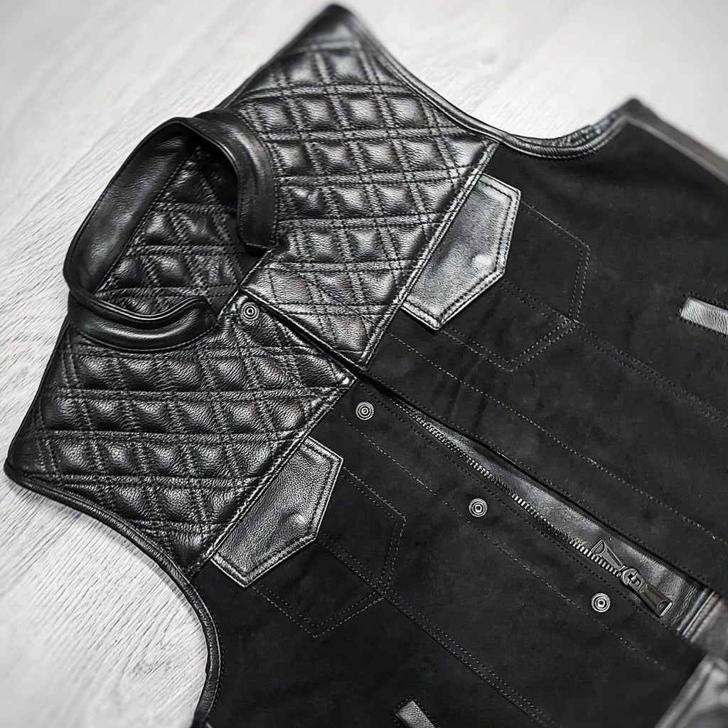 Men’s Double Sided Leather & Denim Vest | Reversible Biker Vest | Genuine Leather and Jeans Style Motorcycle Vest Handmade Sleeveless Jacket