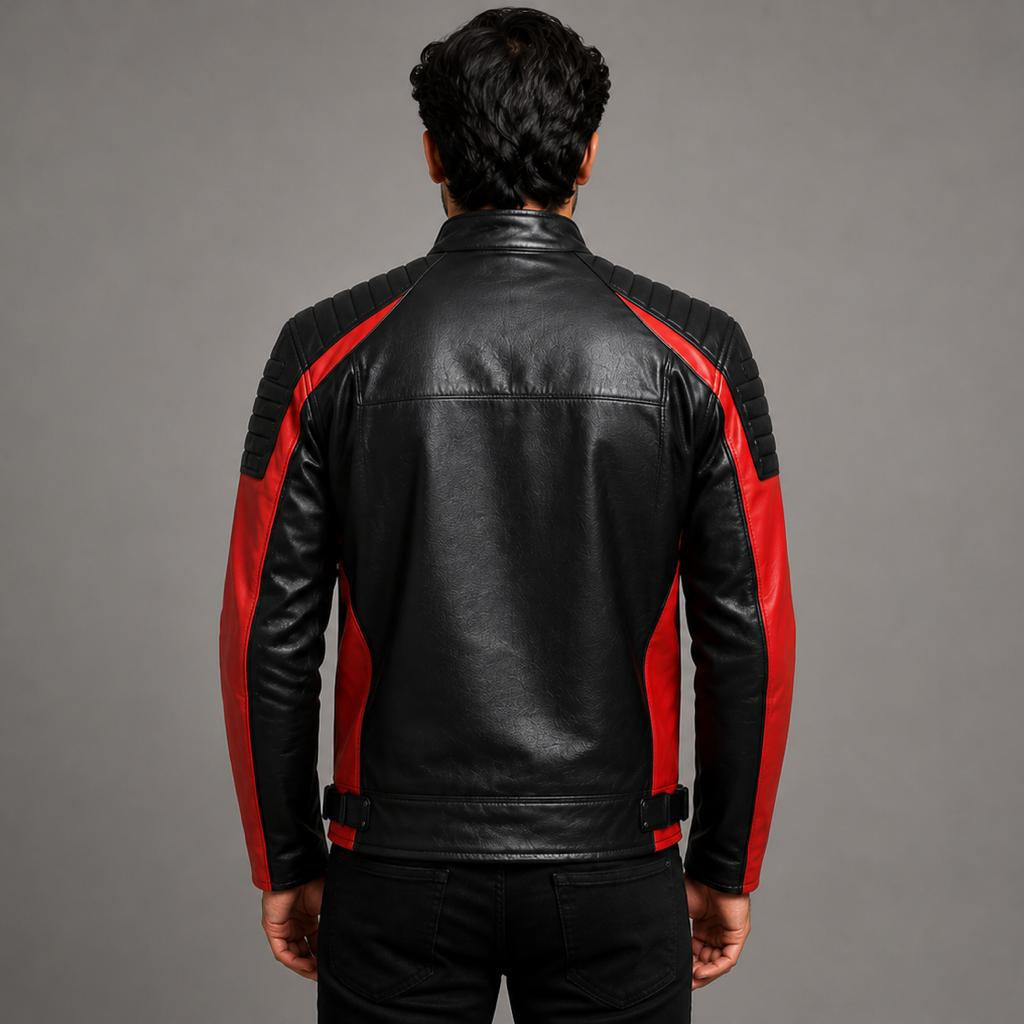Men's Black & Red Two-Tone Leather Motorcycle Jacket – Biker Jacket