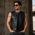 Men’s Black Snakeskin Leather Vest | Premium Motorcycle Biker Vest | Python Texture Sleeveless Leather Waistcoat