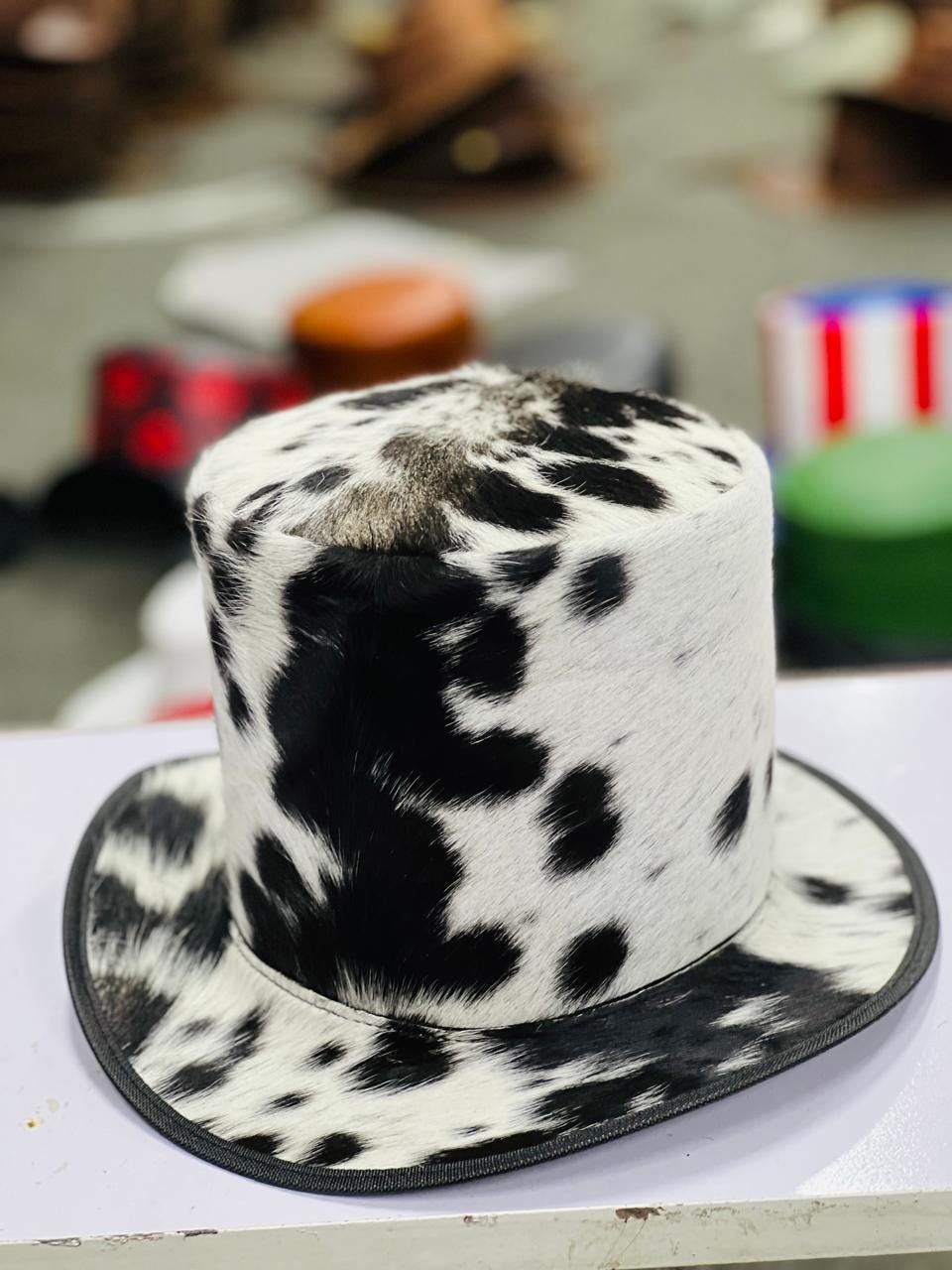 Black & White Cowhide Top Hat | Handmade Western Hat | Premium Cow Print Hat | Unisex Cowboy Style Hat | Fashion Statement Hat
