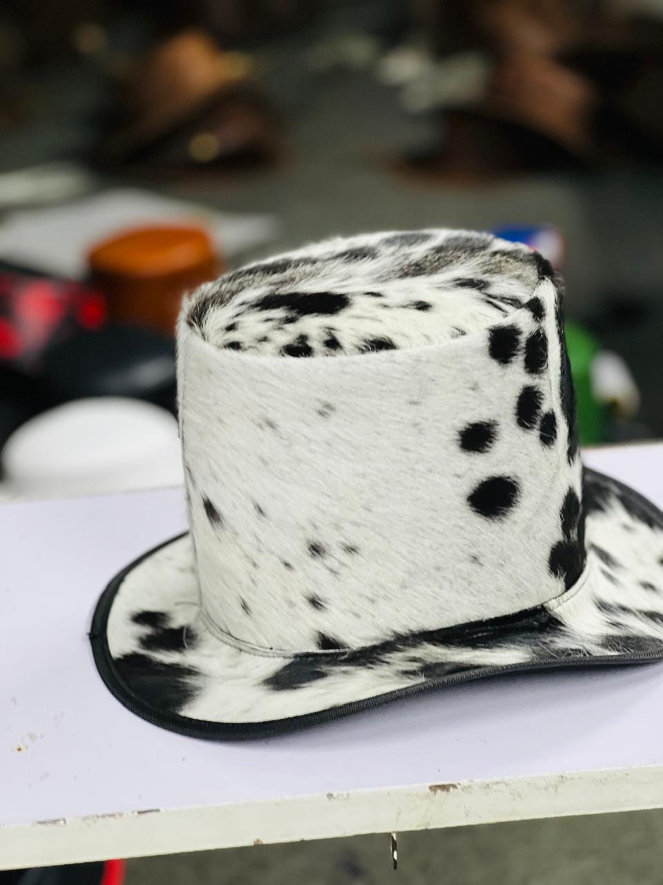 Black & White Cowhide Top Hat | Handmade Western Hat | Premium Cow Print Hat | Unisex Cowboy Style Hat | Fashion Statement Hat