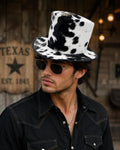Black & White Cowhide Top Hat | Handmade Western Hat | Premium Cow Print Hat | Unisex Cowboy Style Hat | Fashion Statement Hat