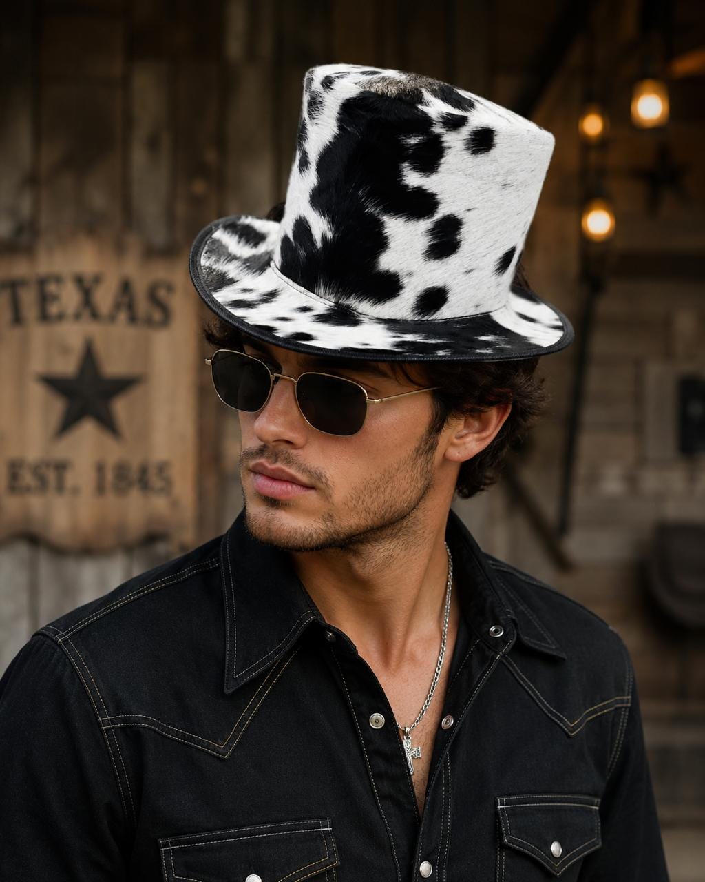 Black & White Cowhide Top Hat | Handmade Western Hat | Premium Cow Print Hat | Unisex Cowboy Style Hat | Fashion Statement Hat