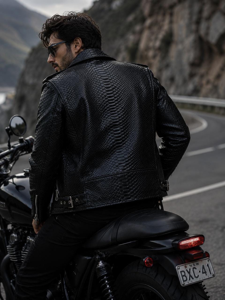 Black Snakeskin Biker Jacket Men | Premium Faux Leather Motorcycle Jacket | Stylish Punk Rock Leather Coat | Nigras Impex