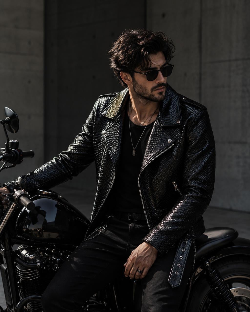 Black Snakeskin Biker Jacket Men | Premium Faux Leather Motorcycle Jacket | Stylish Punk Rock Leather Coat | Nigras Impex
