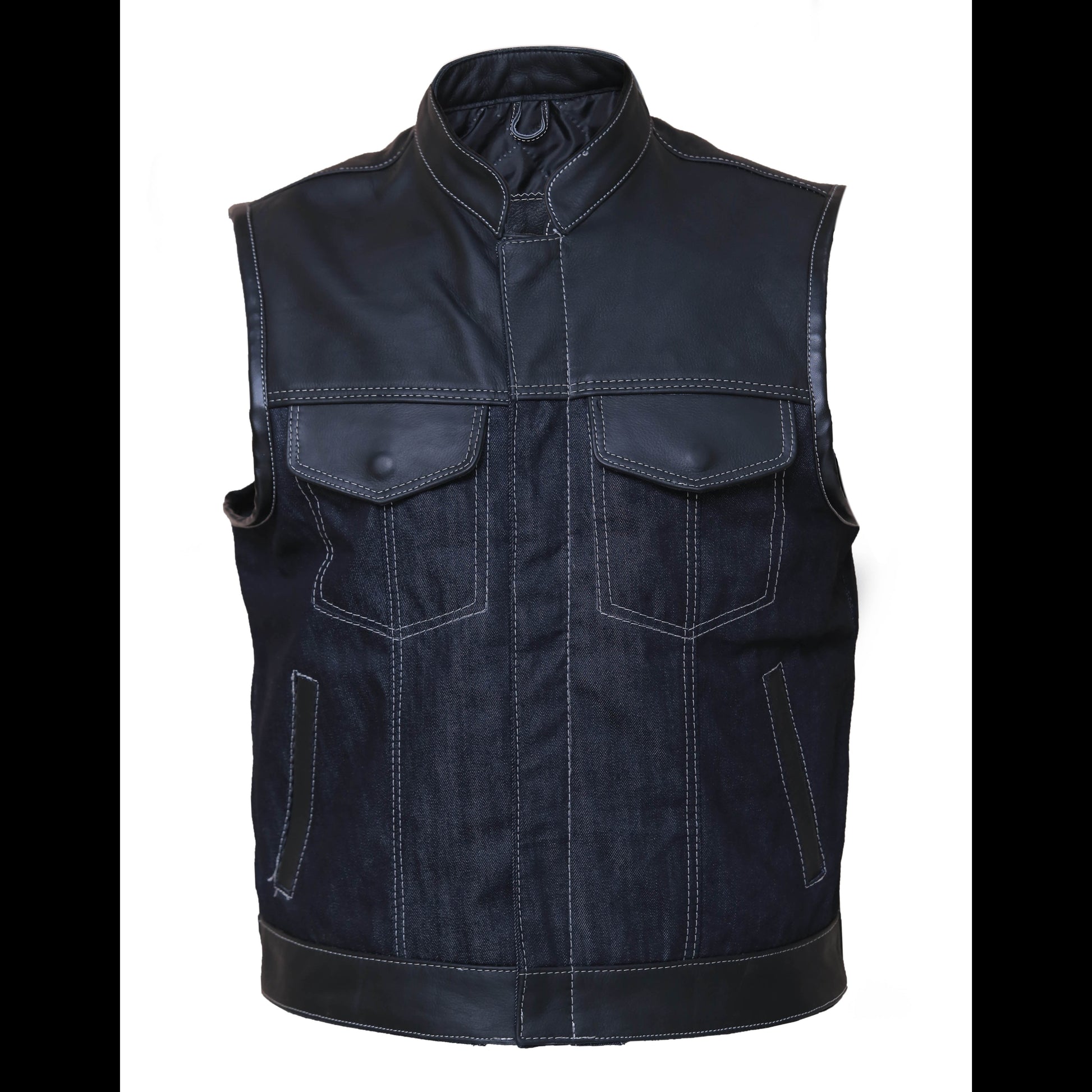 Denim style leather vest Leathers Crafted