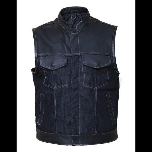 Denim style leather vest Leathers Crafted