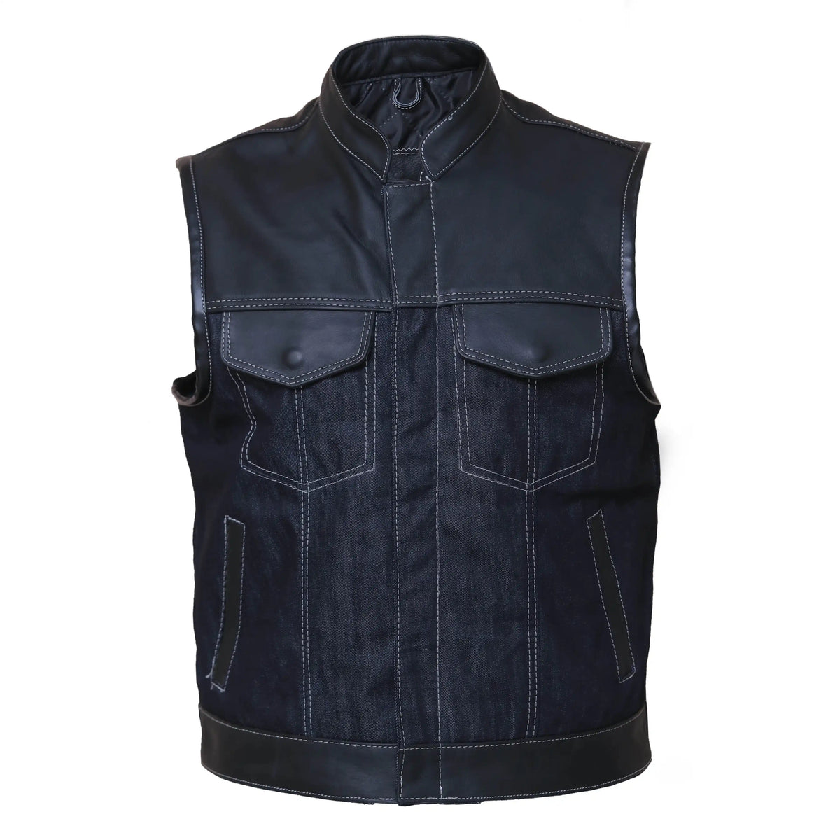 Denim style leather vest Leathers Crafted
